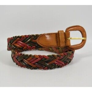 Multi Colored Braided Leather Belt With Leather Covered Buckle